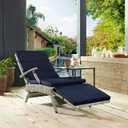 Modway Envisage Outdoor Patio Wicker Rattan Chaise Lounge in Light Gray Navy, 69"L x 35.5"H