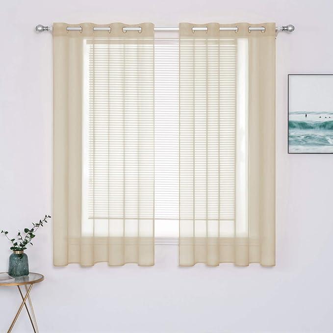 MIULEE 2 Panels Solid Color Sheer Window Curtains Elegant Window Voile Panels/Drapes/Treatment for Bedroom Living Room (54X63 Inches Beige)