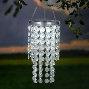 Hanging Solar Lantern Outdoor, 2 Tiers 21 Solar Transparent Acrylic Beaded Chandelier with Cool White LED S Hooks for Garden Yard Patio Gazebo Outside Decor