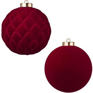 Large Velvet Christmas Ball Ornaments - 6 Inch Flocked Christmas Balls Shatterproof Decorative Hanging Ornaments Set for Xmas Tree Holiday Wedding Party Decor (Burgundy, 2pcs)