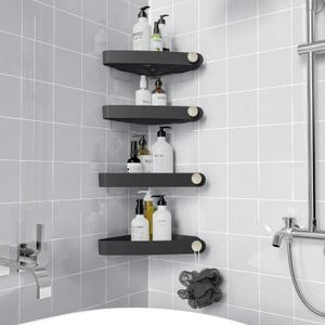 Sotfamily Shower Caddy Corner, 4 Pack Adhesive Corner Shower Shelves for Bathroom Organizers and Storage, Rust Free Plastic Rack for Bathroom Accessories & Decor, Black
