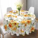 Eikione Summer Leaf Round Tablecloth 70inch,Tablecloth Waterproof and Wrinkle-Free, Red Flower Rustic Table Covers, Summer Decorations for Home (Corn Poppy)