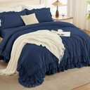 Andency Navy Blue Queen Comforter Set (90x90Inch), 3 Pieces Lightweight Fluffy Ruffle Bedding Comforter Sets for Queen Bed, Farmhouse Shabby Chic Soft Polyester All Season Bed Set