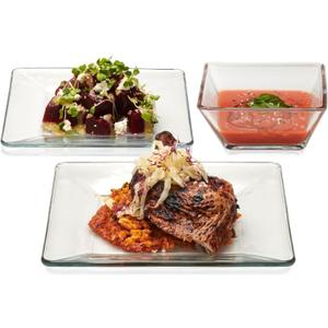 Libbey Tempo Glass Dinnerware Set, Sleek Square Clear Glass Plates and Bowls Set of 12, Dishwasher Safe Glass Dishes Set for Dinners and Parties