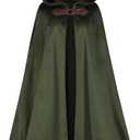 Medieval Velvet Hooded Cloak Renaissance Cape with Hood Vintage Capelet Halloween Costume, One Size Fits Most