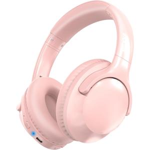 MIDOLA Bluetooth Headphones Over Ear 68H Playtime 6 EQ Wireless Headset with Microphone HiFi Stereo Foldable Lightweight Deep Bass for Travel Home Office Cellphone Pink