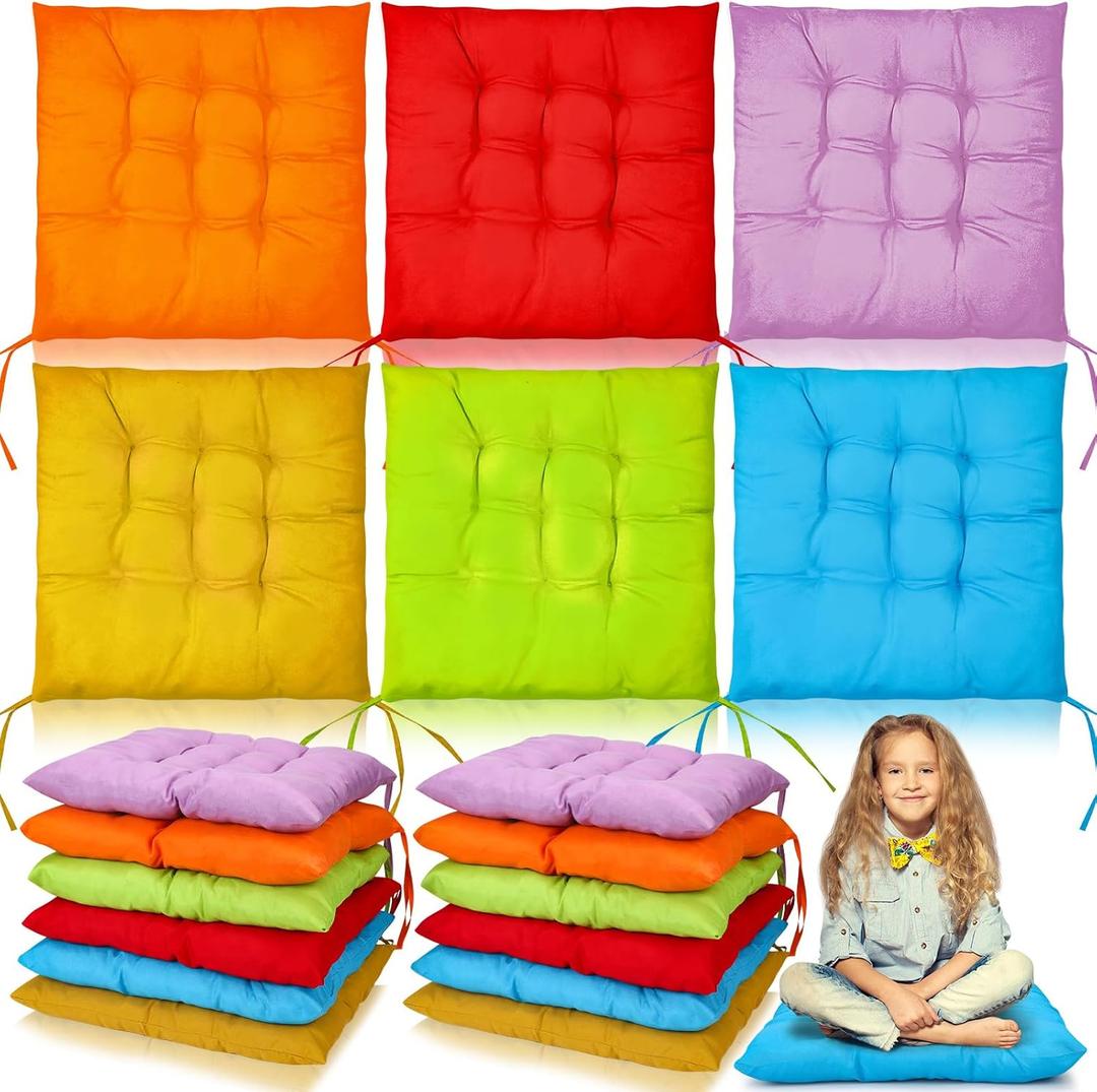 12 Pcs Meditation Floor Cushion Pillows Bulk, 15.7 Inch School Flexible Floor Pillow Cushions for Classroom Sitting Indoor Outdoor Living Room Yoga, 6 Colors