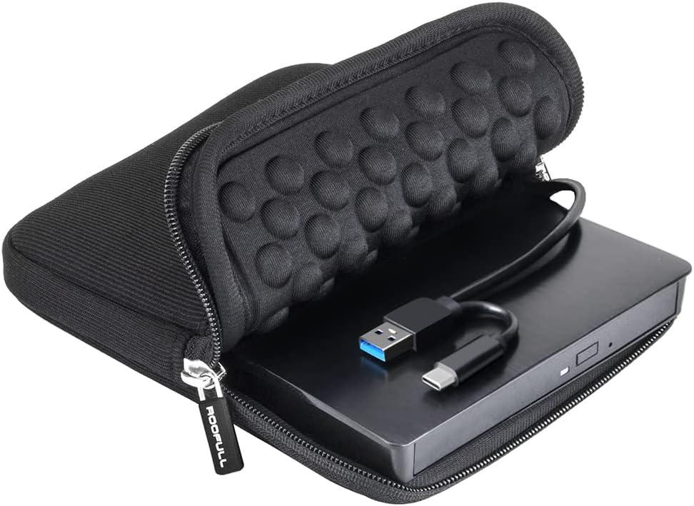 ROOFULL External CD DVD +/-RW Drive for Laptop Mac, USB 3.0 & USB-C CD DVD Disc Reader Writer Burner CD-ROM Portable DVD Player with Carrying Case for Windows 11/10 PC MacBook Pro Linux Computer