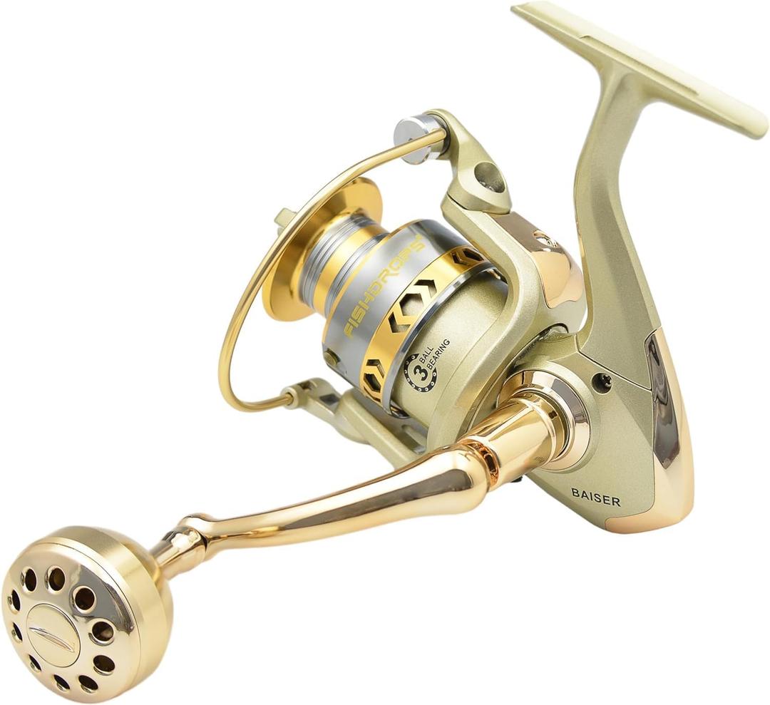 Fishdrops Spinning Fishing Reels, Lightweight Spinning Reel, 15.5 LBs Max Drag, 5.1:1/5.5:1 High Speed Ultra Smooth Powerful with CNC Aluminum Spool Fishing Reels Freshwater(Black/Gold) (3000)