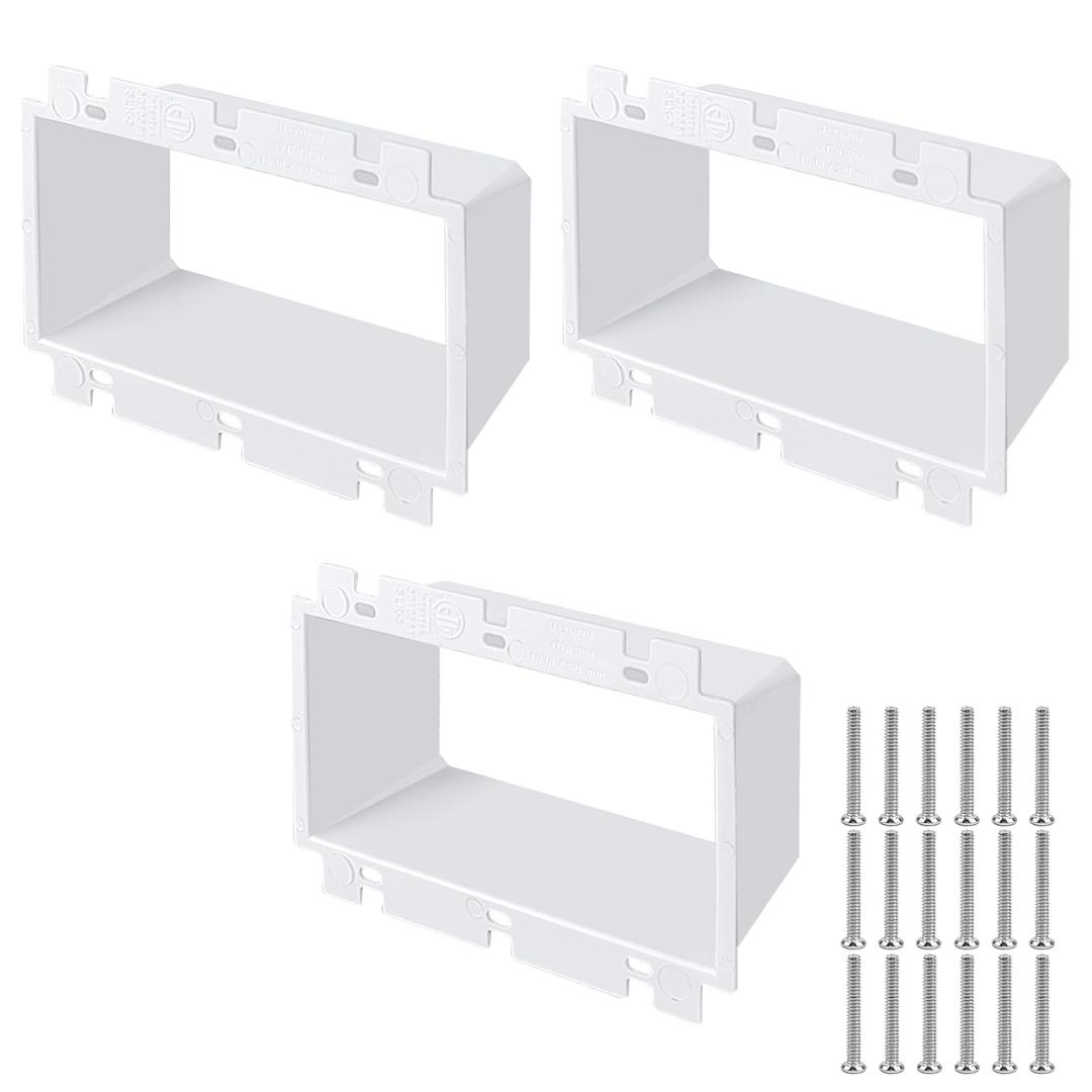 3 PCS BE3-3 Electrical Outlet Box Extenders with 18PCS Screws, 3-Gang Electrical Power Three Gang Box Extender Electric Box Extender 3 Gang Power Switch Receptacles Accessories