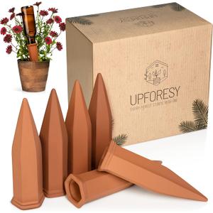 6 Pack Terracotta Watering Spikes for Indoor and Outdoor Plants - Simple and Easy Setup - Keep Plants Happy and Watered While You are Away