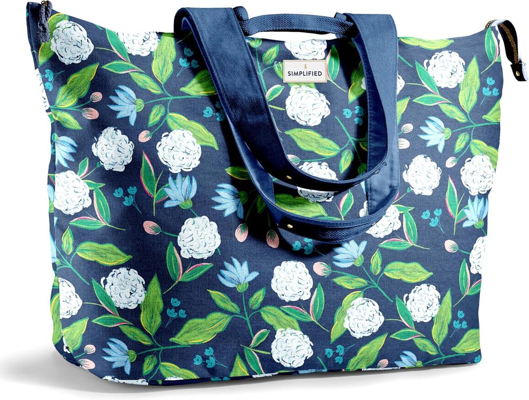 Fit & Fresh Large Beach Bag for Women - Extra Large Travel Tote With Pockets (Happy Hydrangeas)