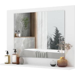 LOKO Bathroom Mirror with Shelf, 23.5" x 17.5" Rectangle Vanity Mirror with Exquisite Frame, Expansion Screws, Wall Mounted Horizontal Hanging Mirror for Entryway, Living Room (White)