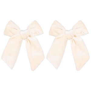 4 Cream White Velvet Ribbon Hair Bow Clip With Long Tail 2pc Soft Ponytail Holder Barrettes for Toddler Teen Flower Girls Women Wedding Pageant 1st Communion Dress Accessory Gift