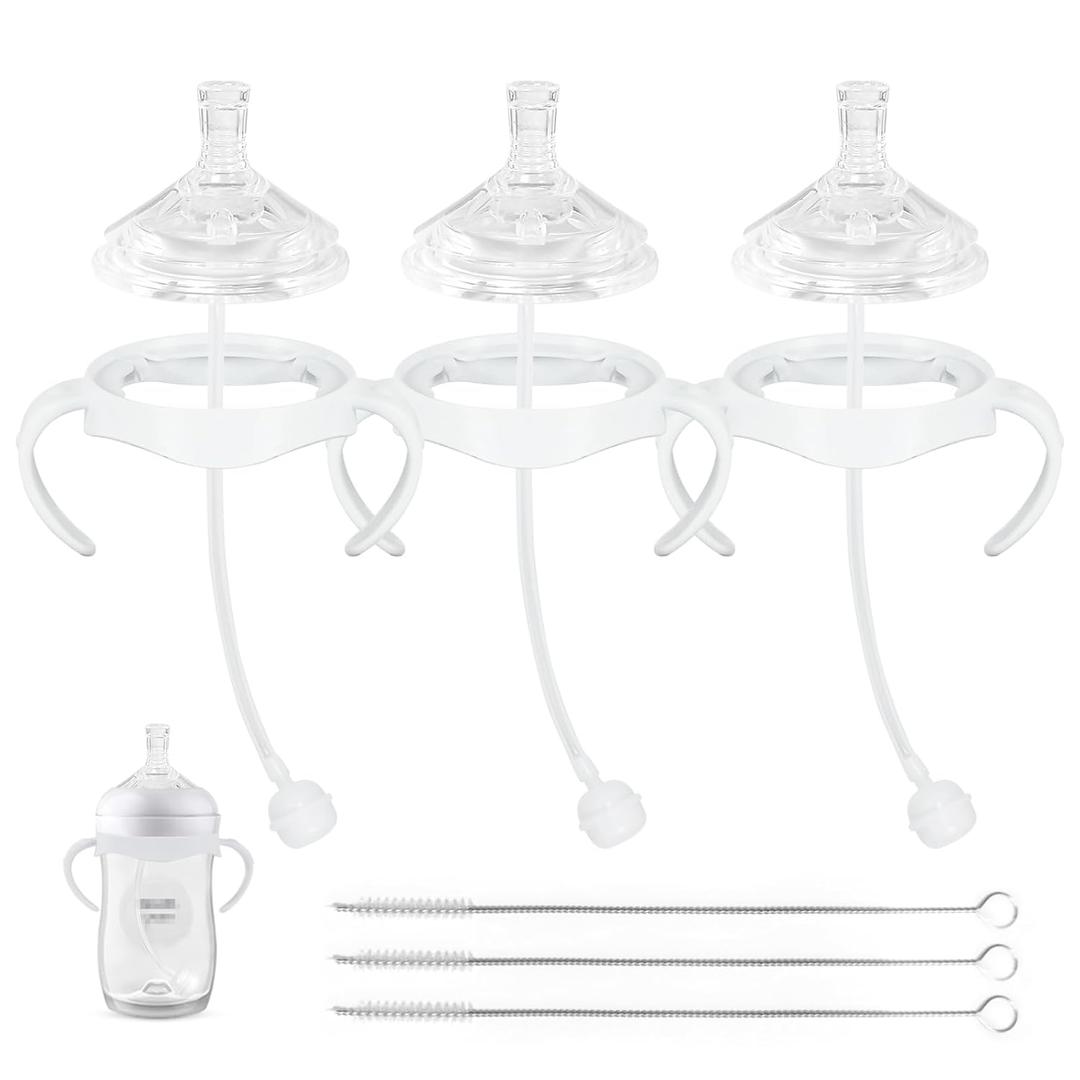 Straw Cup Soft Conversion Kit for Philips Avent Natural Baby Bottle, Toddler Transition Kit with Silicone Straw Top Nipple, Weighted Straw, Bottle Handle, Cleaning Brush, Spill-Proof, BPA-Free, 3-Pack