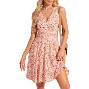 Women's Spring Sundresses Sexy V Neck Sleeveless Floral Summer Dresses for Women 2025 with Pockets Flowy Mini Dress (Medium)