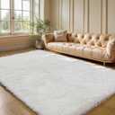 Cream White Fluffy Shag Rug for Bedroom,4'x6' Machine Washable Soft Shaggy Fuzzy Small Area Rugs for Living Room, Cute Furry Plush Kids Rugs Nursery Dorm Boys Girls Bed Room Carpets, Ivory
