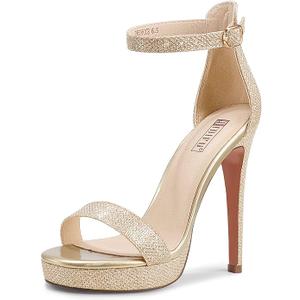 IDIFU Women's Stiletto High Heel Sandals Platform Open Toe Ankle Strap Dress Shoes for Women Bride Ladies in Wedding Bridal Party Homecoming Size 8