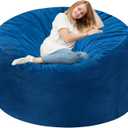 Homguava 6FT Bean Bag Chair Giant BeanBag with Memory Foam Filled, Large Bean Bag Chairs for Adults, Adult Bean Bag Chair with Dutch Velvet Cover for Living Room Bedroom-Blue, 6FT-58"x58"x25"