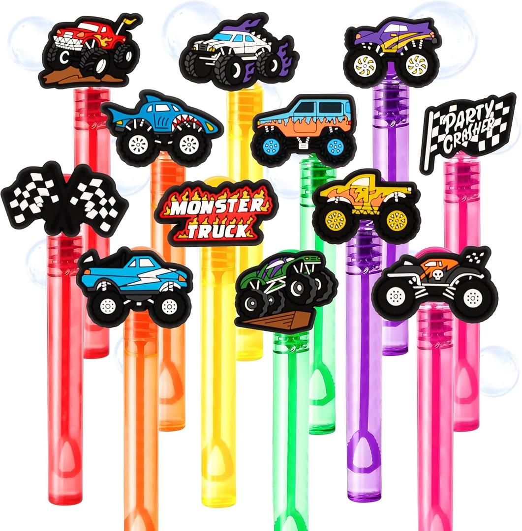 Monster Truck Party Favors for Kids  24PCS Car-Themed Bubble Wands, Great for Birthday Party Supplies, Pinata Fillers, Goodie Bags & Classroom Rewards