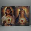 XLMDYYSW Sacred Heart Canvas Wall Art 2 Panel Jesus and Mary Portrait Picture God Divine Mercy Painting Christian Catholic Prints for Church Decor Framed (White, 16.00" x 24.00" x 2PCS)