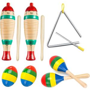 Guiro Instrument, Wooden Maracas For Adults, Wooden Egg Shakers, 6IN Musical Steel Triangle, Latin Percussion Colorful Wooden Musical Instruments for Adults, Parties, Festivals