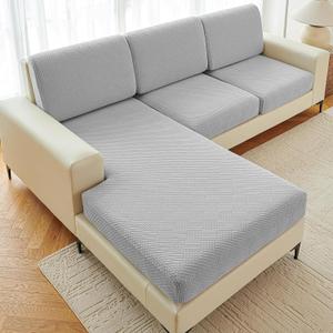 Deep Dream Sectional Couch Covers 6 Pieces, Stretch Couch Cushion Covers, L Shaped Washable Sofa Covers for Left/Right Sectional Sofa (3 Backrest Cover + 2 Seater + 1 Chaise, Light Grey)