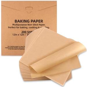 Tikxlafe 200 Pcs Parchment Paper Baking Sheets, 12"x12" Precut Non-Stick Baking Parchment Paper Sheets Bun Sheet Pan Liners.Baking Grilling Air Fryer Steaming Bread Cup Cake Cookie (Brown-12"x12")