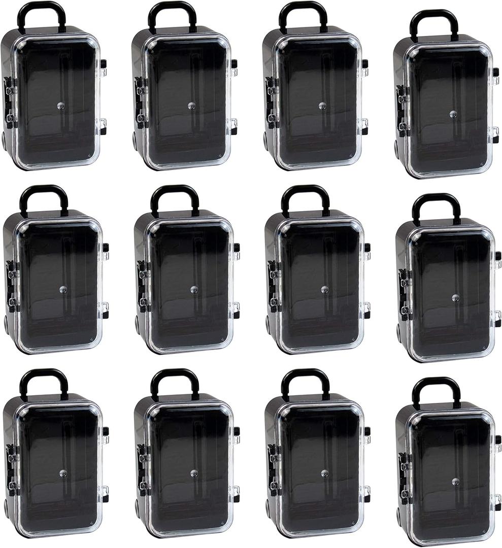 AUEAR, 12 Pack Mini Suitcase Boxes Plastic Candy Small Reception Gift Travel Case for Wedding Party Decoration (Black) 3.54" x 2" x 1.58"