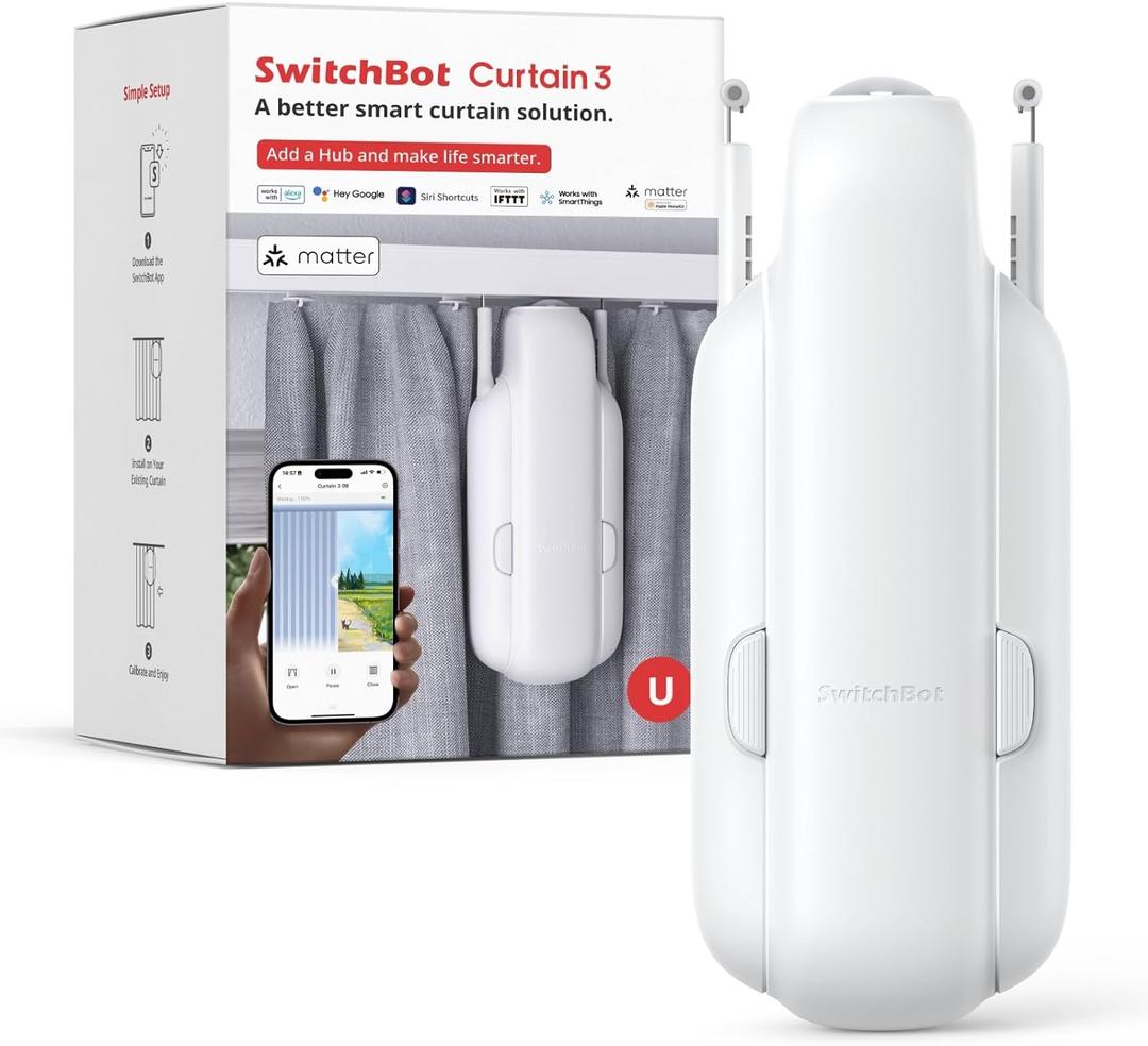 SwitchBot Automatic Curtain Opener - Bluetooth Remote Control Smart Curtain with App, Upgraded High-Performance Motor, Add SwitchBot Hub to Work with Alexa, Google Home, HomeKit