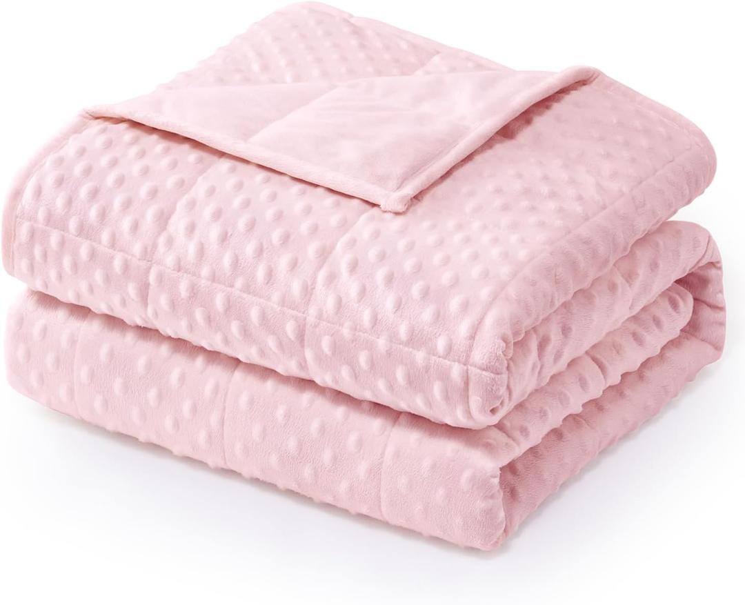 Wemore Minky Dot Weighted Blanket for Adults Queen Size 12 lbs, Soft Cozy Heavy Blanket for Bed and Couch, Breathable Blanket for All-Season with Glass Beads, Pink 60 x 80 inches