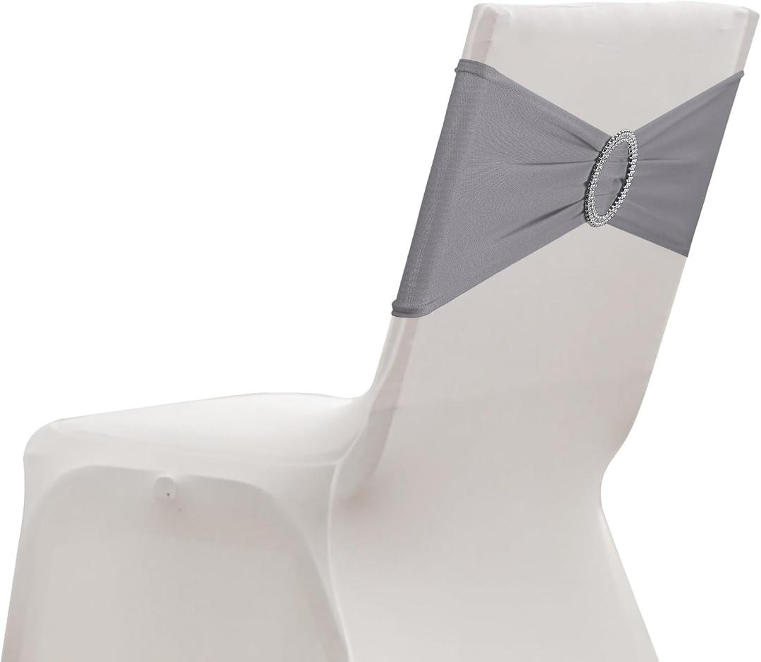 uxcell 20 Pack Chair Sashes, Stretch Chair Cover Band with Buckle Slider Polyester Bows Cover Band Universal Elastic Ties for Wedding Party Ceremony Event Decorations, Dark Gray