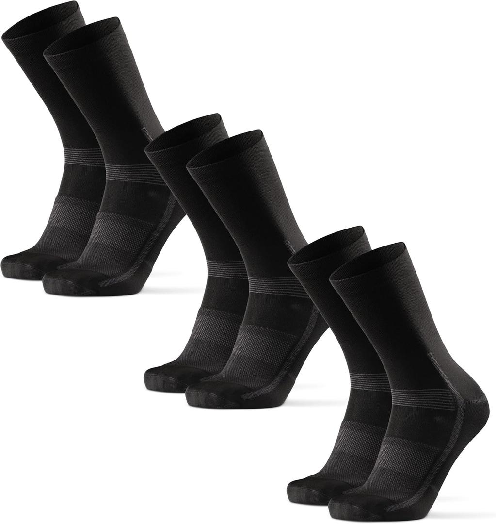 DANISH ENDURANCE Cycling Socks, Crew Length, Breathable, and Cushioned Bike Socks, for Men & Women, Unisex, 3-Pack (Large, Black)