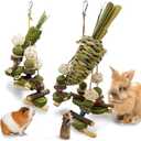 Rabbit Chew Toy, 2Pcs Bunny Cage Hanging Chew Toy & Treats,Natural Material Handwoven Chinchilla Treats Toys for Guinea Pig Hamster Rat and Other Small Pets Teeth Grinding