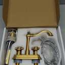 Bathroom Faucet Antique Brass GGStudy 2 Handles 4 Inches Centerset Bathroom Vanity with Drain Assembly and Supply Hose Lavatory Faucet Mixer Double Handle Tap