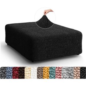 PAULATO BY GA.I.CO. Stretch Ottoman Slipcover 1-Piece – Bi-Elastic Foot Stool Cover for Square or Rectangle Pouf – Furniture Protector Machine Washable – Black (1. Large)