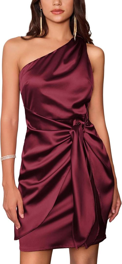 GRACE KARIN Sleeveless Dresses for Women 2024 Graduation One Shoulder Mini Satin Dresses Club Party Dress (Dark Red, 8) GRACE KARIN Sleeveless Dresses for Women 2024 Graduation One Shoulder Mini Satin Dresses Club Party Dress (Dark Red, 8)