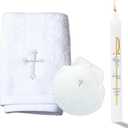 Baptism Candle Set for Boy Girls - Baptism Kit Include Baptismal Candles, Towel and Shell. Vela para Bautizo, Christening Set Velas para Bautizo De Niño Baptismal Kit Gifts