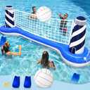 Inflatable Pool Games Volleyball Net Pool Float Set with 19" Beach Ball, Lighthouse Design – Floating Swimming Water Sports Toys for Adults, Perfect for Summer Pool Party Supply (112"X26"X35")