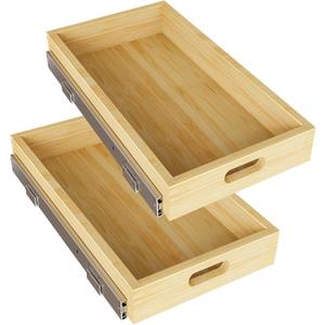 2 Set Pull Out Cabinet Organizer, Soft Close Slide Out Wood Drawer Storage Shelves for Kitchen, Base Cabinet Organization for Pantry, Finished, Heavy-Duty, Bottom Assembly (12” W x 21” D)