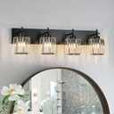Black Crystal Bathroom Vanity Lights, Modern 4-Lights Bathroom Lighting Fixtures Over Mirror, Crystal Wall Lighting with Round Shade