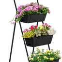Vertical Garden Planter 4 Tier Planters for Outdoor Plants Vertical Raised Garden Bed with Drainage Holes Herb Garden Planter Outdoor Indoor Patio Yard Balcony (Black)