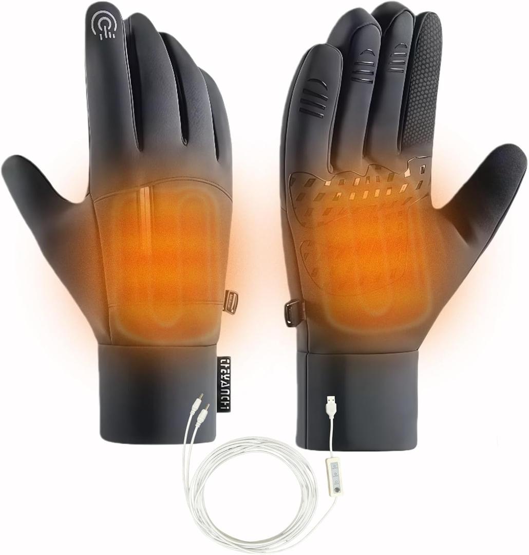 USB Heated Gloves for Men Women, Waterproof Touchscreen Winter Sports Gloves with Zipper Pocketfor Skiing, Snowboarding, Cycling