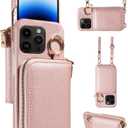 Wallet Case for iPhone 14 Pro 6.1 inch & Shoulder Strap Ring Buckle Zipper Flip Organ Purse Credit Card Holder Stand Cell Phone Cover