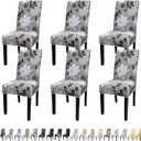 JQinHome Chair Covers for Dining Room Set of 6, High Stretch Removable Washable Parsons Chair Slipcover for Home Party Hotel Wedding Ceremony (Flower, 6 PCS)
