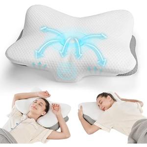 Ergonomic Cervical Pillow for Neck and Shoulder Pain Relief - Memory Foam Contour Pillow with Dual Heights, Cooling Breathable Pillowcase, Orthopedic Support for Side, Back, Stomach Sleeper