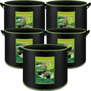 NACHLYNN 5-Pack 10 Gallon Grow Bags with Handles Thickened Nonwoven Fabric Pots Heavy Duty Aeration Fabric Pots Plant or Fruits Flowers Plant