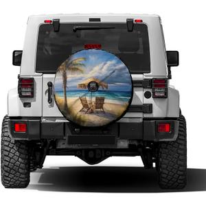 Foruidea Beautiful Beach Palm Trees Spare Tire Cover with Backup Camera Hole Wheel Tire Cover Fit Trailer, RV, SUV and Many Vehicle 17inch
