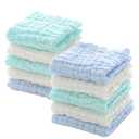 MUKIN Muslin Washcloths - Soft Face Cloths for Newborn, Absorbent Bath Face Towels, Wipes, Burp Cloths, Baby Registry as Shower. Pack of 10 (Green,Blue,White)