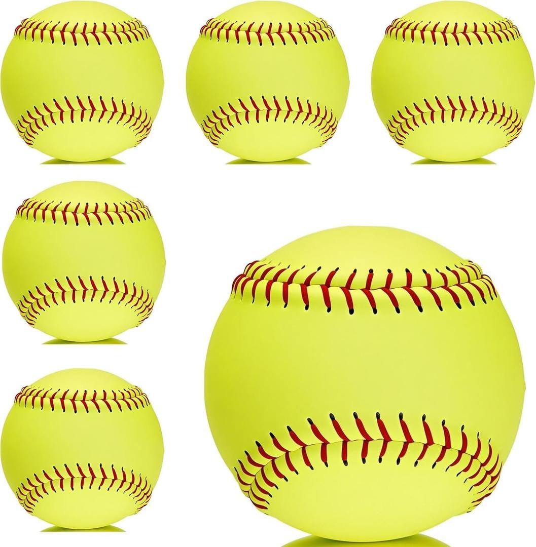6pcs Yellow Sports Fastpitch Softballs, 11" Practice Softball Balls, Unmarked & Leather Covered Training Ball for Games, Practice and Training